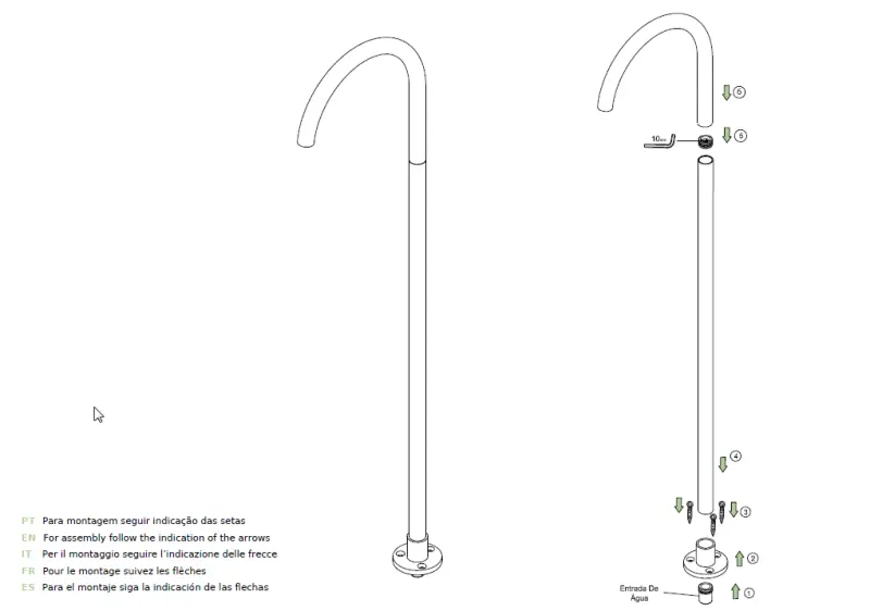 Waterevolution Flow wolnostojąca bateria umywalkowa, wylewka PVD szczotkowane jasne złoto T1677WGE.