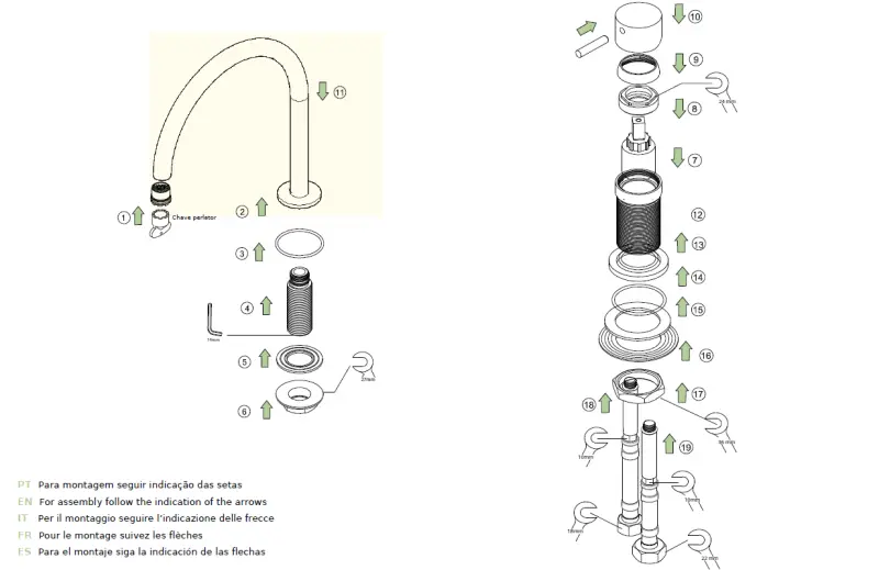 Waterevolution Flow 2-otworowa bateria umywalkowa szczotkowane lekkie złoto T1121UWGE