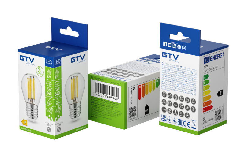 ŹRÓDŁO ŚWIATŁA LED, FILAMENT, A-G, G45, 4000K, E27, 5,8W, AC220-240V, 360°, 640lm, 50mA 1208966967