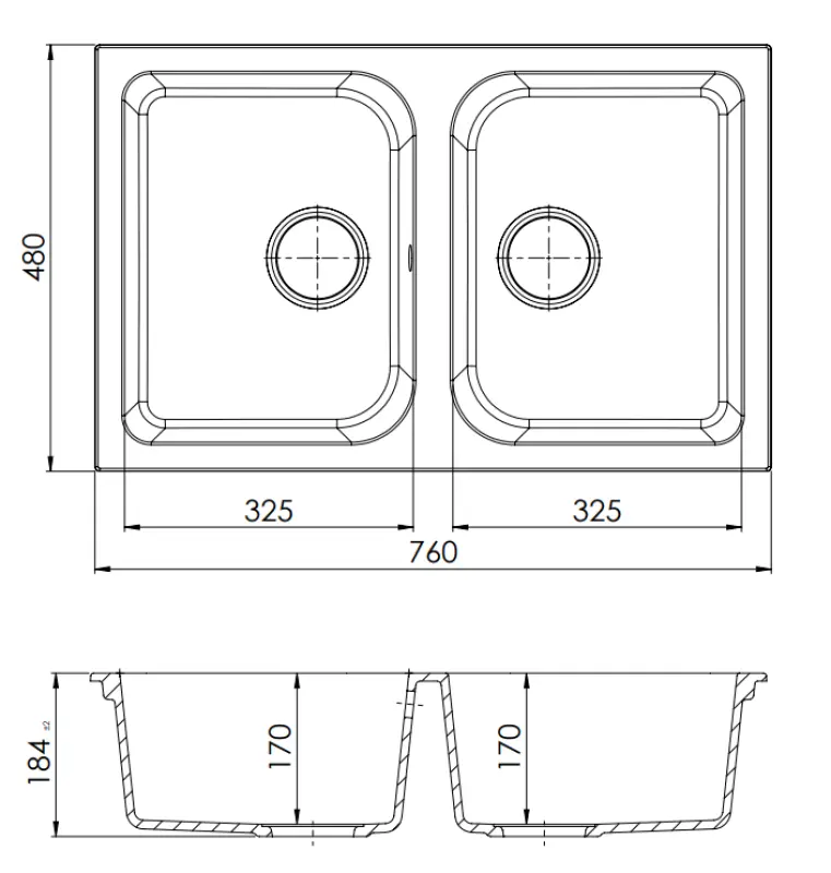 GraniteMy Dortmunt czarny granitowy dwukomorowy zlewozmywak nablatowy 76x48 cm z czarnym odpływem 1208967041