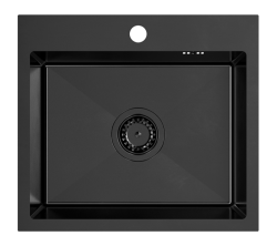 Quadri Dixton 50 Set z czarnym zlewozmywakiem Nano PVD ze stali nierdzewnej 500x450 mm z otworem na baterię na blacie oraz czarną baterią kuchenną Coventry