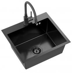 Quadri Dixton 50 Set z czarnym zlewozmywakiem Nano PVD ze stali nierdzewnej 500x450 mm z otworem na baterię oraz czarną baterią kuchenną Bristol