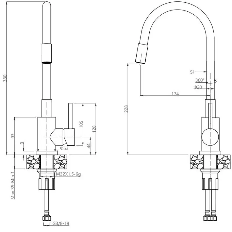Quadri Dixton 50 Set z czarnym zlewozmywakiem Nano PVD ze stali nierdzewnej 500x450 mm z otworem na baterię oraz czarną baterią kuchenną Bristol