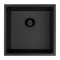 GraniteMy Universele granieten zwarte spoelbak 40x40 cm zwart opbouw onderbouw en vlakbouw met zwarte plug 1208967112