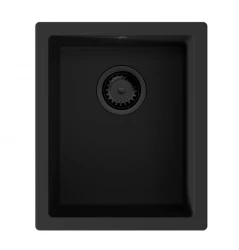 GraniteMy Universele granieten zwarte gootsteen 34x40 cm zwart inbouw, onderbouw en vlakbouw met zwarte plug 1208967143