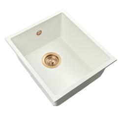 GraniteMy Universele granieten witte spoelbak 34x40 cm wit opbouw onderbouw en vlakbouw met koperen plug 1208967148