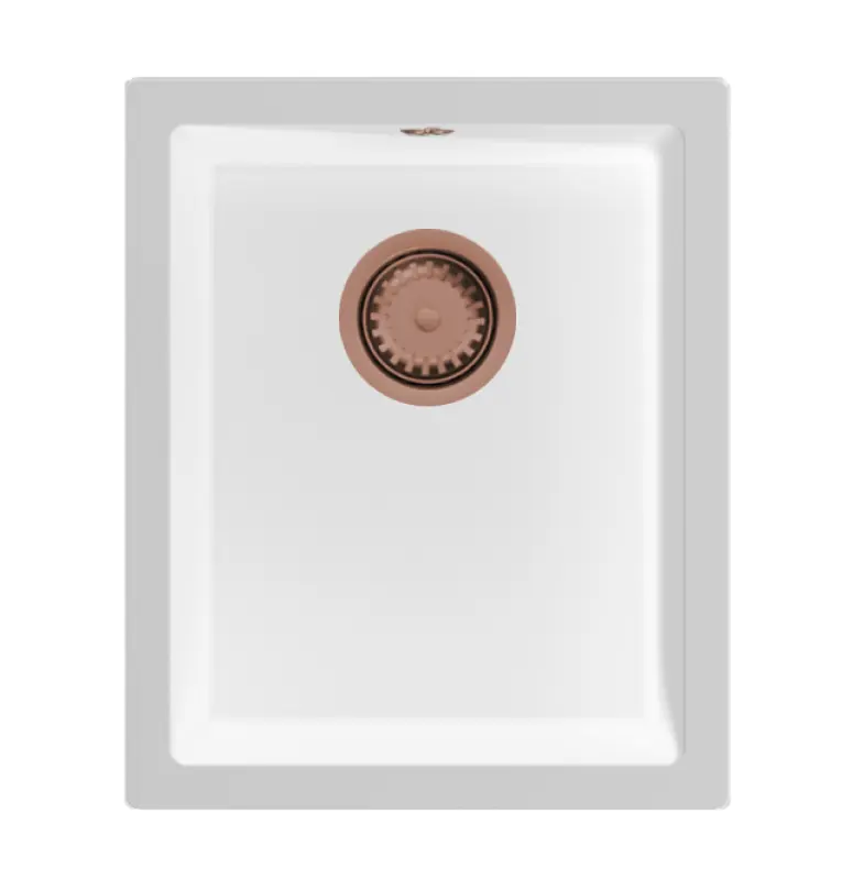 GraniteMy Universele granieten witte spoelbak 34x40 cm wit opbouw onderbouw en vlakbouw met koperen plug 1208967148