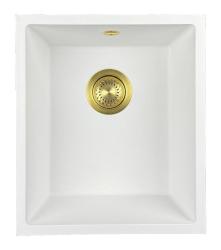 GraniteMy Universele granieten witte spoelbak 34x40 cm wit opbouw onderbouw en vlakbouw met gouden plug 1208967149