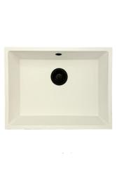 GraniteMy Universele granieten witte gootsteen 55x40 cm wit opbouw onderbouw en vlakbouw met zwarte plug 1208967154