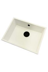 GraniteMy Universele granieten witte gootsteen 55x40 cm wit opbouw onderbouw en vlakbouw met zwarte plug 1208967154