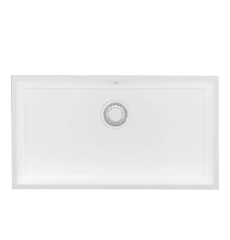 GraniteMy Universele grote witte granieten spoelbak 74x40 cm wit opbouw onderbouw en vlakbouw met witte plug 1208967160