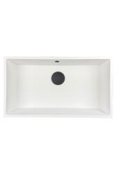GraniteMy Uniwersalny granitowy duży biały zlew 74x40 cm biały montaż nablatowy, podblatowy i na równi z blatem z czarnym korkiem 1208967161