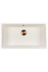GraniteMy Universele granieten grote witte spoelbak 74x40 cm wit opbouw onderbouw en vlakbouw met koperen plug 1208967162