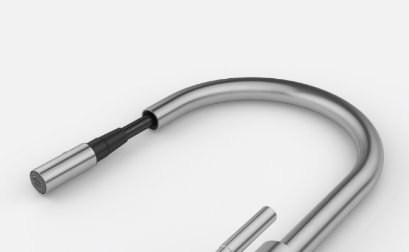 Franke Mythos Masterpiece Batería kuchenna z wylewką w kształcie litery J, wyciąganą głowicą prysznicową, w całości ze stali nierdzewnej 115.0711.554