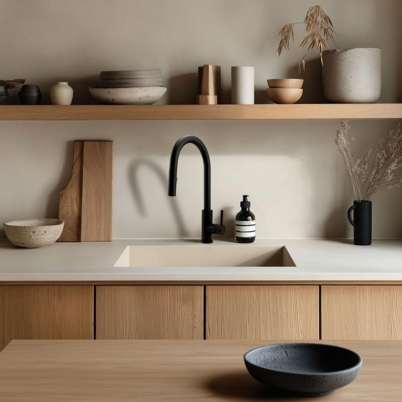 GraniteMy Uniwersalny granitowy beżowy zlewozmywak piaskowy 40x40 cm nablatowy, podblatowy i wpuszczany z miedzianym korkiem 1208967210