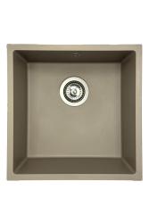 GraniteMy Universele granieten taupe gootsteen 40x40 cm opbouw, onderbouw en vlakbouw met roestvrijstalen plug 1208967211