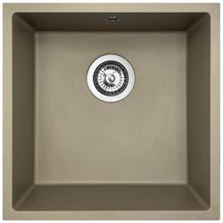 GraniteMy Universele granieten taupe gootsteen 40x40 cm opbouw, onderbouw en vlakbouw met roestvrijstalen plug 1208967211