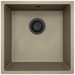 GraniteMy Uniwersalny granitowy zlew taupe 40x40 cm do montażu na blacie, pod blatem i na równi z blatem z czarnym korkiem 1208967213