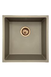 GraniteMy Uniwersalny granitowy zlewozmywak taupe 40x40 cm montaż na blacie, podwieszany i zlicowany z blatem z miedzianym korkiem 1208967214