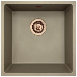 GraniteMy Uniwersalny granitowy zlewozmywak taupe 40x40 cm montaż na blacie, podwieszany i zlicowany z blatem z miedzianym korkiem 1208967214