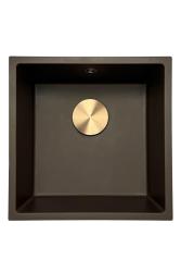 GraniteMy Uniwersalny granitowy zlew kawiarniany 40x40 cm montaż na blacie, pod blatem i na równi z blatem z miedzianym korkiem 1208967217