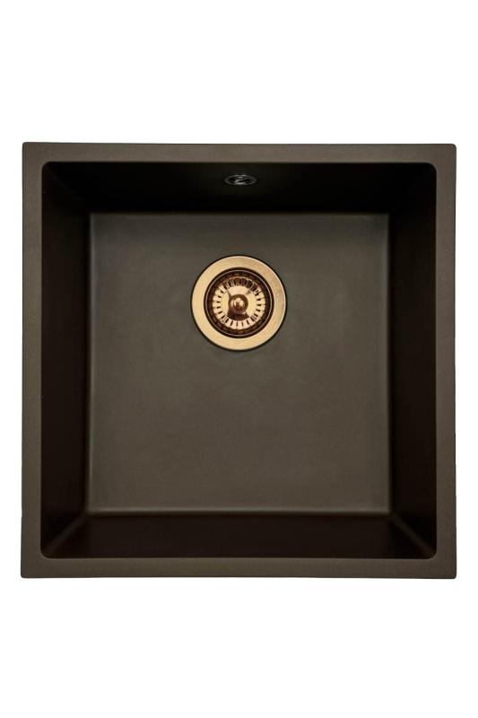 GraniteMy Uniwersalny granitowy zlew kawiarniany 40x40 cm montaż na blacie, pod blatem i na równi z blatem z miedzianym korkiem 1208967217