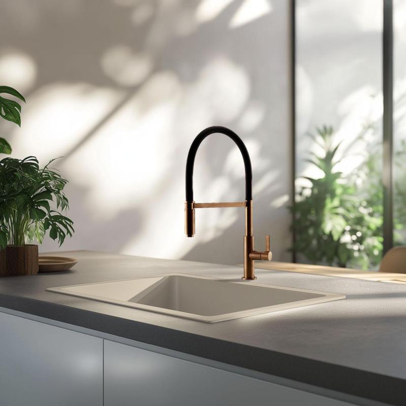 GraniteMy Uniwersalny granitowy beżowy zlewozmywak piaskowy 50x40 cm montowany na blacie, pod blatem i na równi z blatem z miedzianym korkiem 1208967221