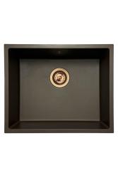 GraniteMy Universal granitowy zlew kawiarniany 50x40 cm montowany na blacie, pod blatem i na równi z blatem z miedzianym korkiem 1208967229