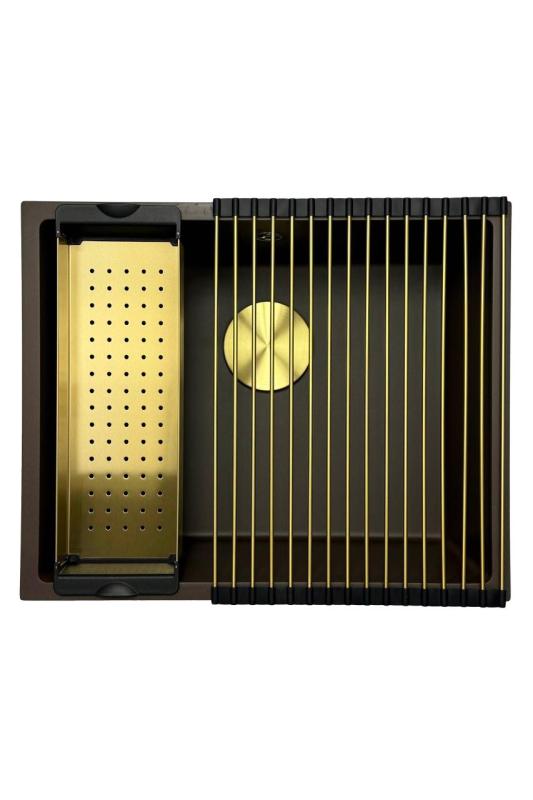 GraniteMy Uniwersalny granitowy zlew kuchenny 50x40 cm, do montażu na blacie, pod blatem i równo z blatem, z korkiem 1208967230