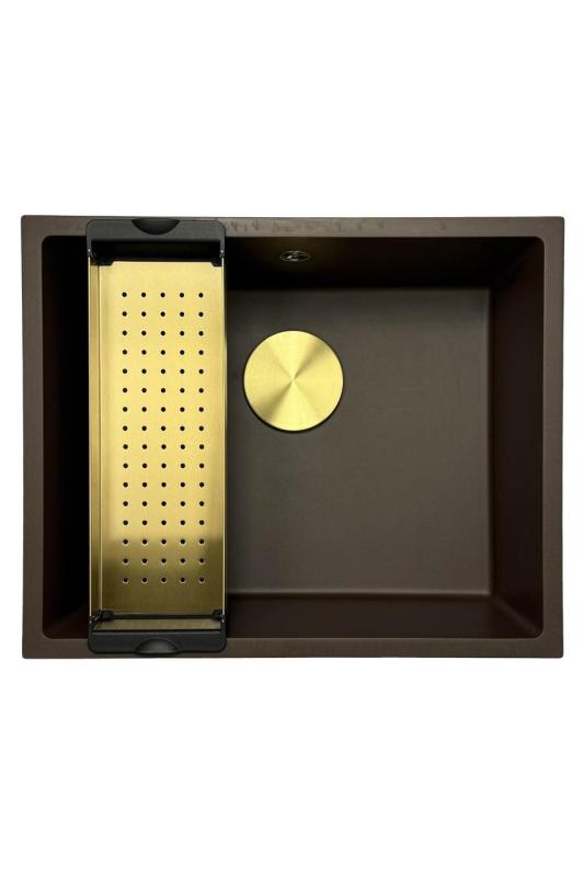 GraniteMy Uniwersalny granitowy zlew kuchenny 50x40 cm, do montażu na blacie, pod blatem i równo z blatem, z korkiem 1208967230