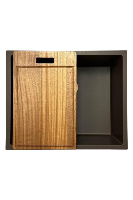 GraniteMy Uniwersalny granitowy zlew kuchenny 50x40 cm, do montażu na blacie, pod blatem i równo z blatem, z korkiem 1208967230