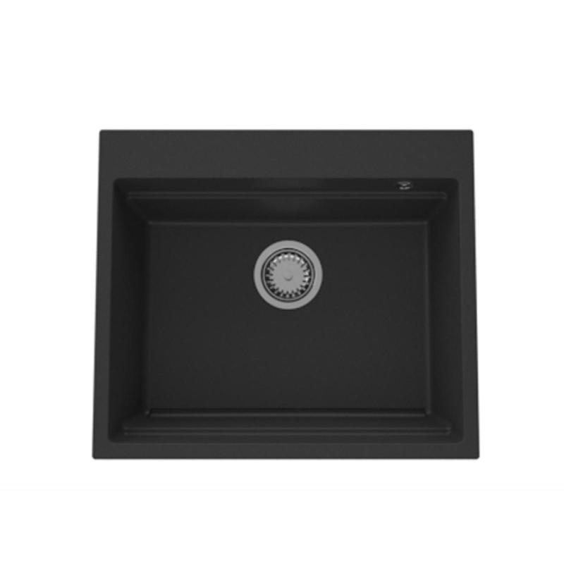 GraniteMy zlewozmywak granitowy 56x48 cm czarny nablatowy z odpływem ze stali nierdzewnej, w tym akcesoria 1208967231