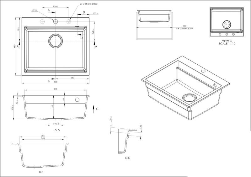 GraniteMy zlewozmywak granitowy 56x48 cm czarny nablatowy z odpływem ze stali nierdzewnej, w tym akcesoria 1208967231
