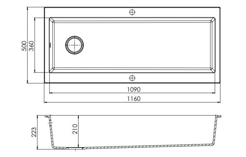 GraniteMy Trog granitowy, bardzo duży czarny zlew 116x50 cm, czarny, montowany na blacie, z otworem na baterię i złotym korkiem 1208967239.