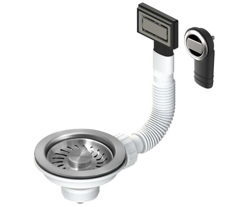 Zestaw do granitowego zlewozmywaka z szczotkowanej stali nierdzewnej, zestaw odpływowy wraz z okrągłym i prostokątnym przelewem 1208967254