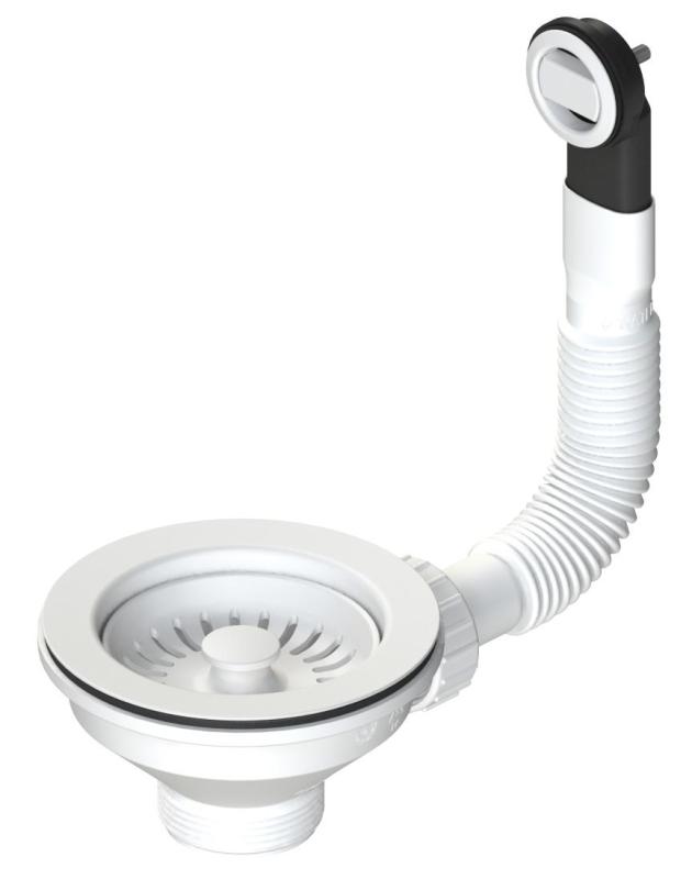 Zestaw korków Granitemy, matowy biały, zestaw odpływowy do zlewu wraz z przelewem okrągłym i prostokątnym 1208967257