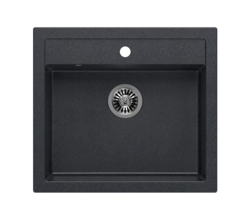 Quadri Farmhouse wiejski wpuszczany lub nakładany zlew granitowy antracytowy z zatyczką ze stali nierdzewnej 595x540mm 1208967269