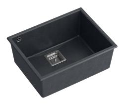 Quadri Quadrangle antracytowy granitowy zlewozmywak podwieszany 55x42cm z korkiem ze stali nierdzewnej 1208967273