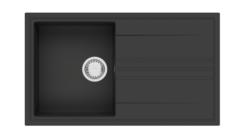 GraniteMy Vesi granitowy zlewozmywak czarny 86x50cm z ociekaczem, odwracalny z korkiem ze stali nierdzewnej 1208967279