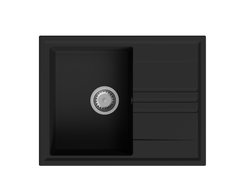 GraniteMy Vesi granitowy czarny zlew nawierzchniowy 64x50cm z ociekaczem, odwracalny z korkiem ze stali nierdzewnej 1208967280