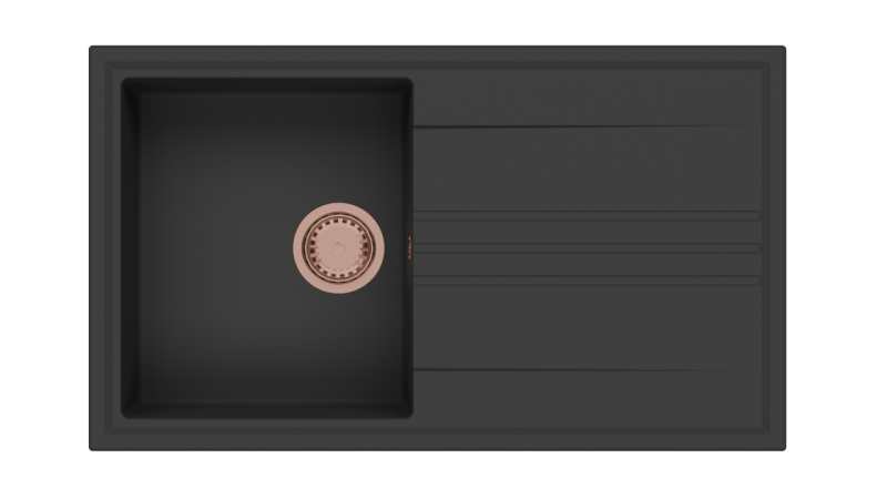 GraniteMy Vesi granitowy czarny zlew montowany na wierzchu 86x50cm z ociekaczem, odwracalny, z miedzianym korkiem 1208967290