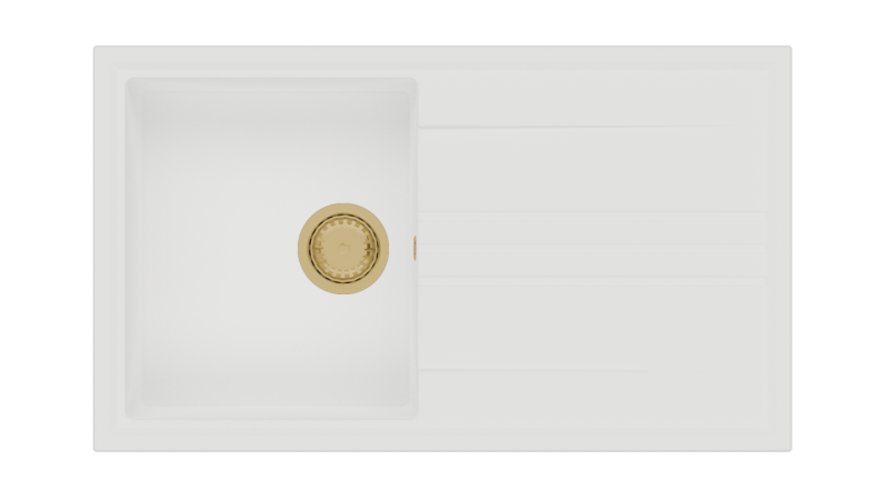 GraniteMy Vesi granitowy zlew montowany na wierzchu 86x50cm z ociekaczem, odwracalny, ze złotą zatyczką 1208967293