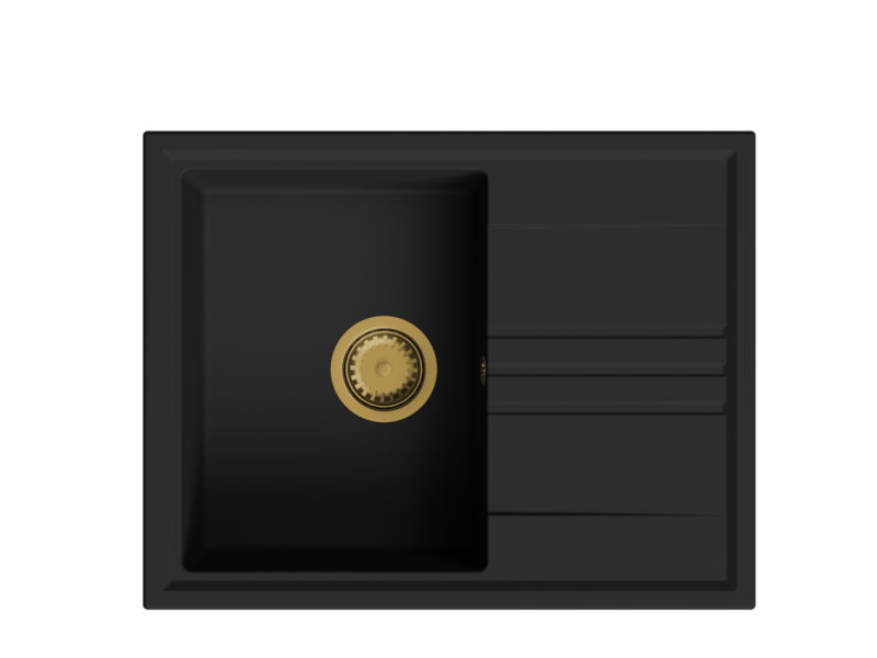 GraniteMy Vesi granitowy zlew nawierzchniowy czarny 64x50cm z ociekaczem odwracalnym z złotym korkiem 1208967296