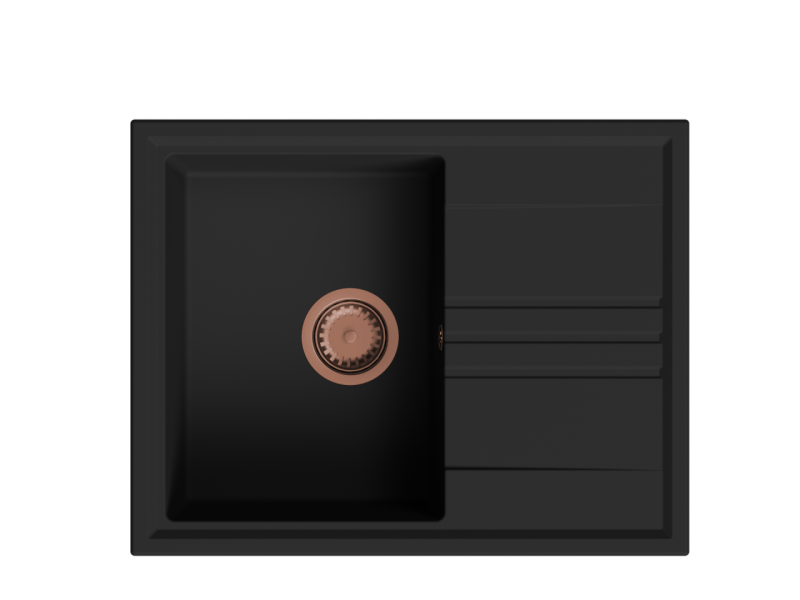 GraniteMy Vesi granitowy zlew naściennej czarny 64x50cm z ociekaczem odwracalny z miedzianą wtyczką 1208967297