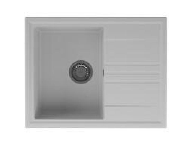 GraniteMy Vesi zlew granitowy nablatowy biały 64x50cm z ociekaczem, odwracalny, z korkiem ze stali nierdzewnej 1208967298