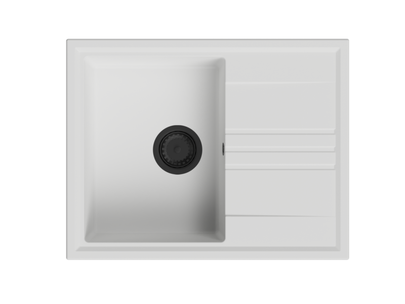 GraniteMy Vesi granitowy zlew do montażu na wierzchu 64x50cm z ociekaczem, odwracalny, z czarnym korkiem 1208967299