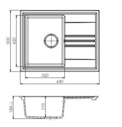 GraniteMy Vesi extra płytki granitowy zlew nablatowy biały 64x50cm z ociekaczem, odwracalny, z złotym (szczotkowany mosiądz) korkiem 1208967300