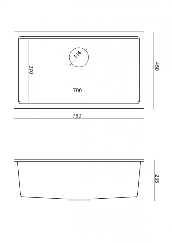 Quadri Newport II duży i głęboki zlew granitowy montowany na blacie i pod blatem, czarny zlew 76x45 cm z miedzianym korkiem 1208967306