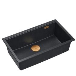 Quadri Newport II duży i głęboki zlew granitowy do montażu na blacie i pod blatem, antracytowy zlew 76x45 cm z miedzianym korkiem 1208967311