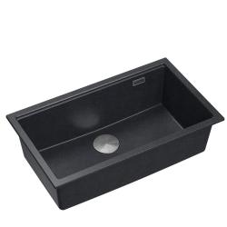 Quadri Newport II duży i głęboki zlew granitowy, montaż na blacie i pod blatem, antracytowy zlew 76x45cm z korkiem ze stali nierdzewnej 1208967313